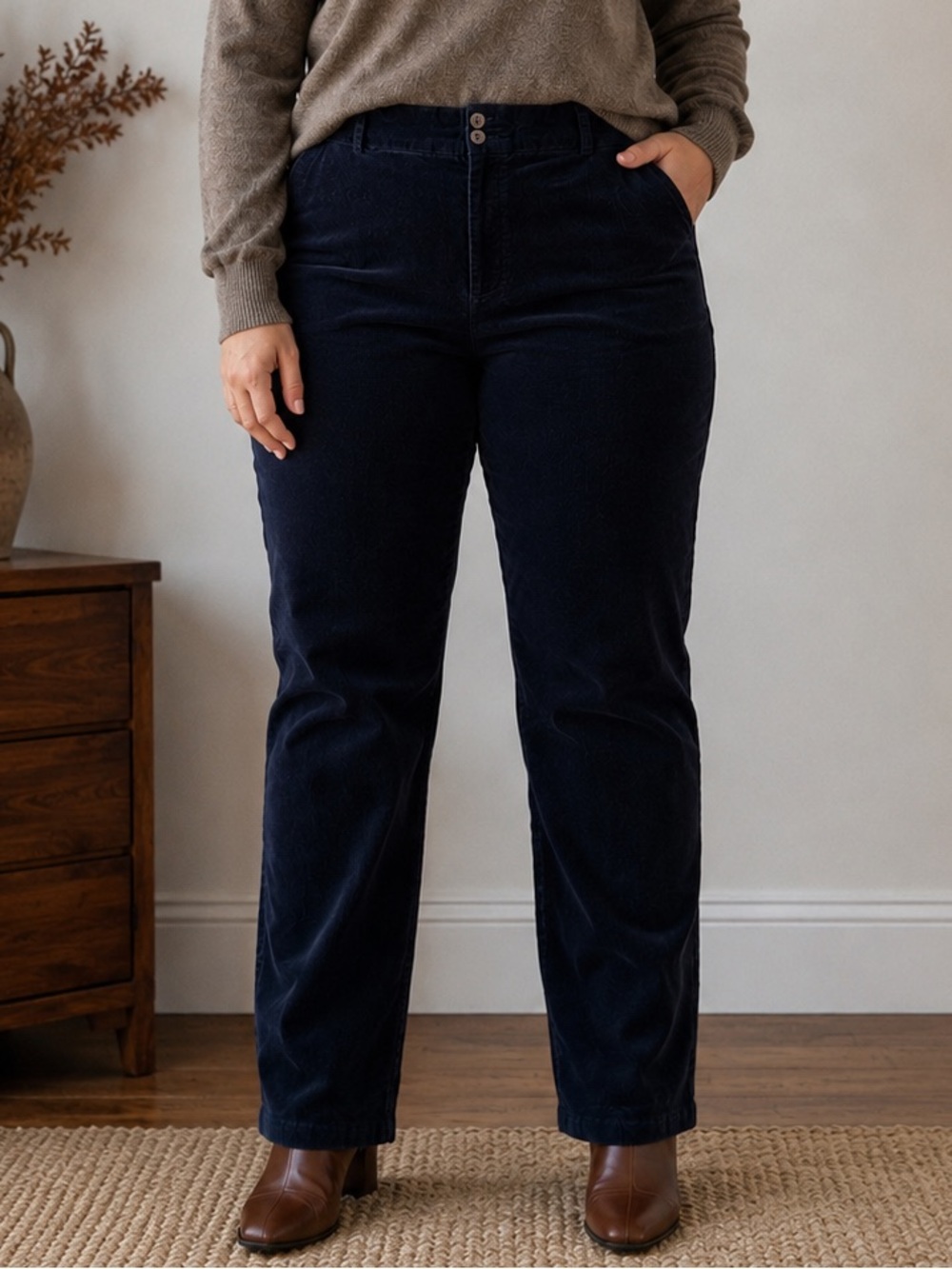Anthropologie Essential Collection Navy Corduroy Crop Pants Size 14 Academia